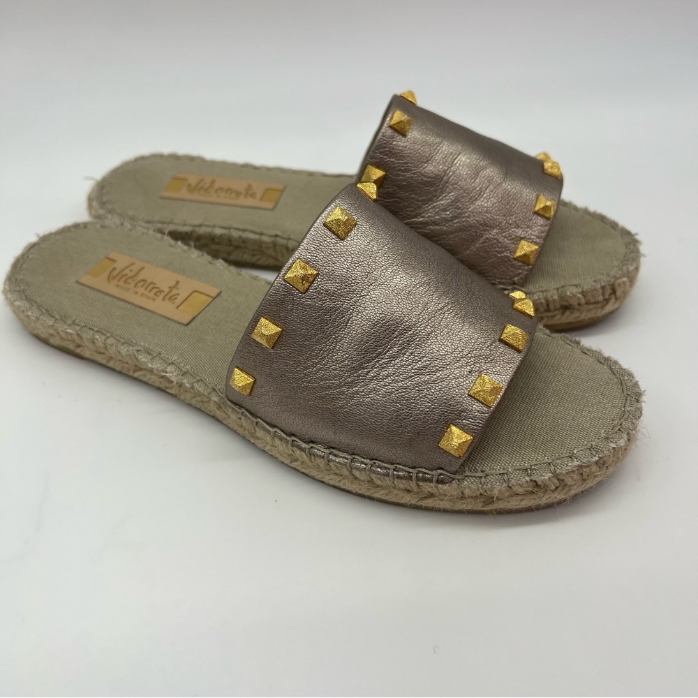 Vidorreta Espadrille Sandals Metallic Studded Slides Flats Size 10 Women - Picture 7 of 17